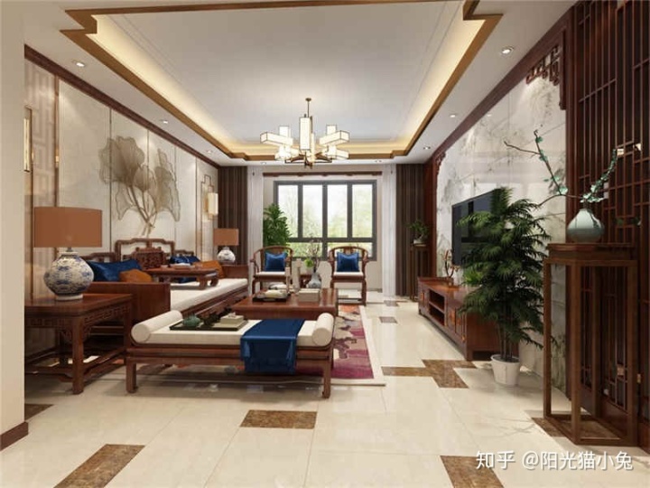 新中式裝修效果圖，134㎡戶型穩(wěn)重有檔次