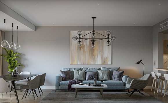 簡(jiǎn)約現(xiàn)代風(fēng)格兩房裝修，餐桌擺陽(yáng)臺(tái)，臥室裝玻璃衣柜，漂亮極了