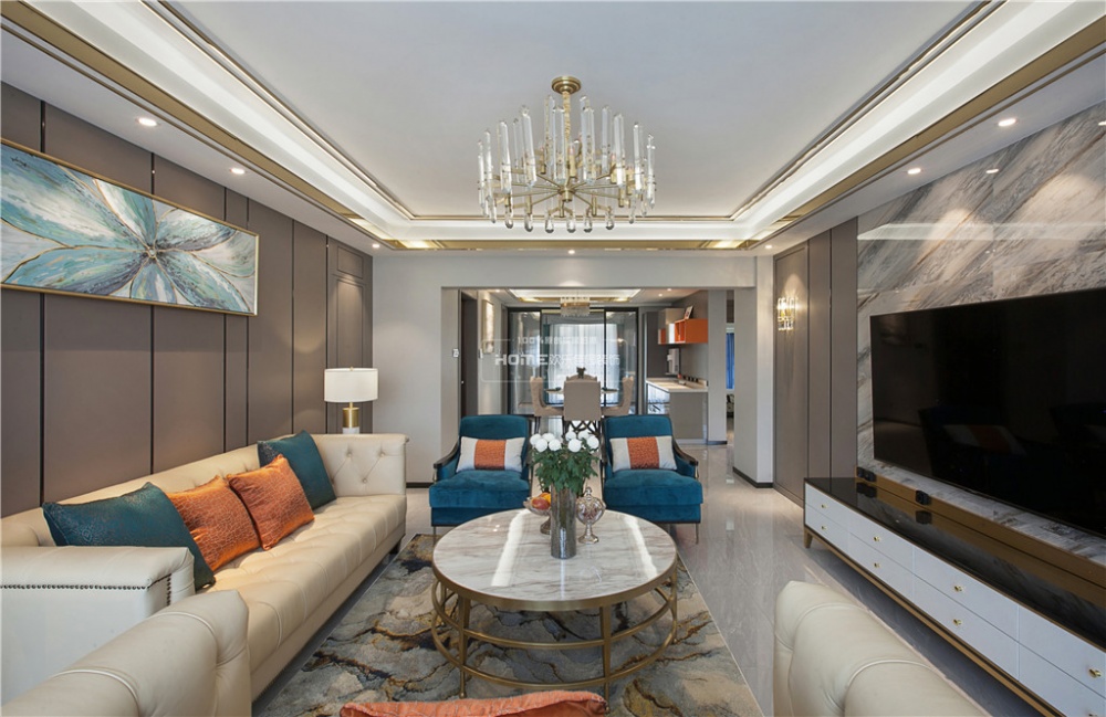 客廳電視背景墻裝修效果圖歡樂佳園裝飾|現(xiàn)代輕奢風(fēng)格，滿潮流混搭客廳設(shè)計(jì)圖片賞析