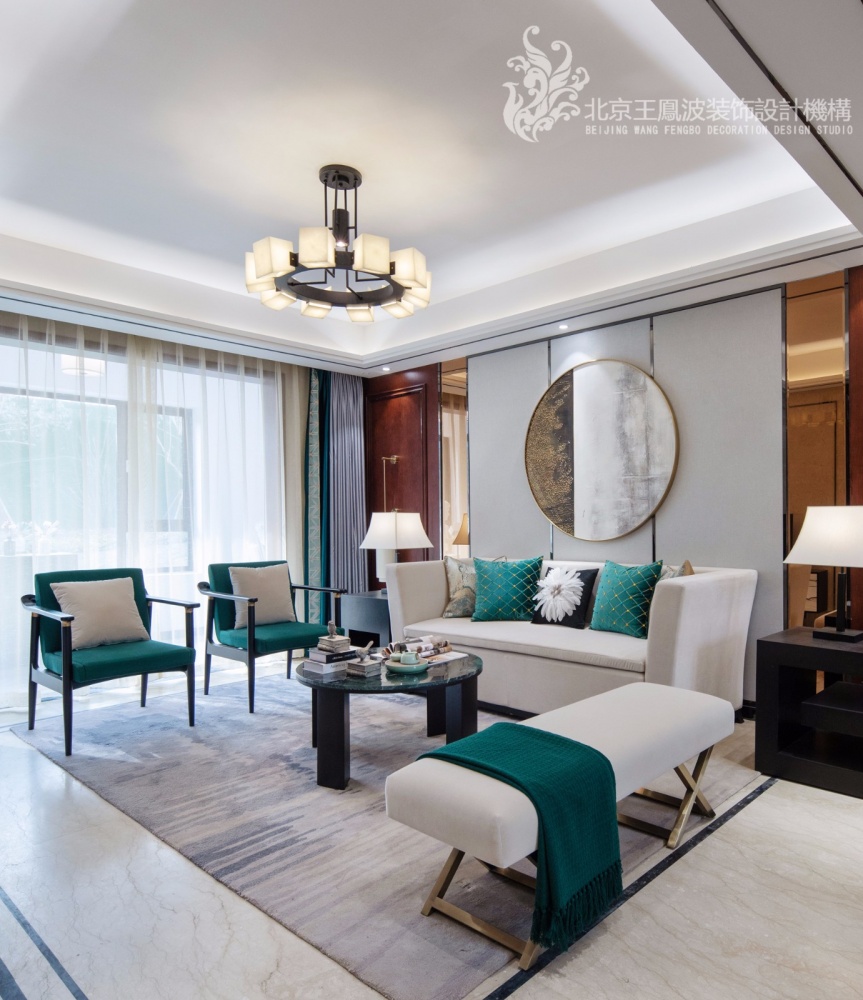 客廳窗簾裝修效果圖樣板間設(shè)計，簡約新中式混搭潮流混搭客廳設(shè)計圖片賞析