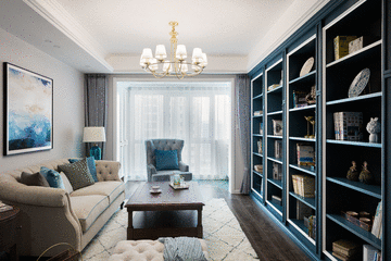 130㎡美式風格四居，用一面墻的書柜，給生活以“詩和遠方”~