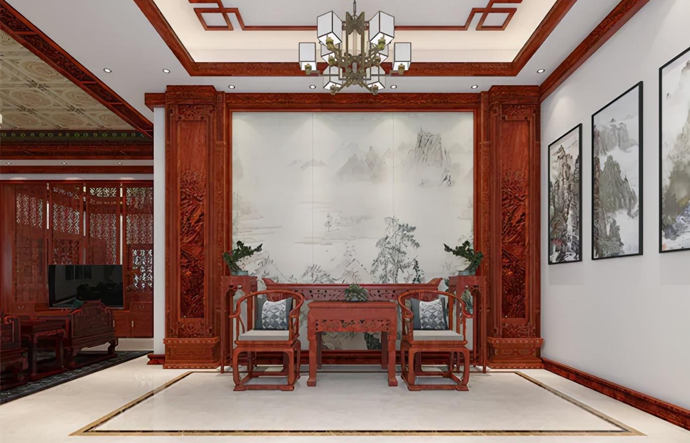 武漢夫妻的215㎡別墅，全屋堅持紅木元素，里面的裝修古典又大氣