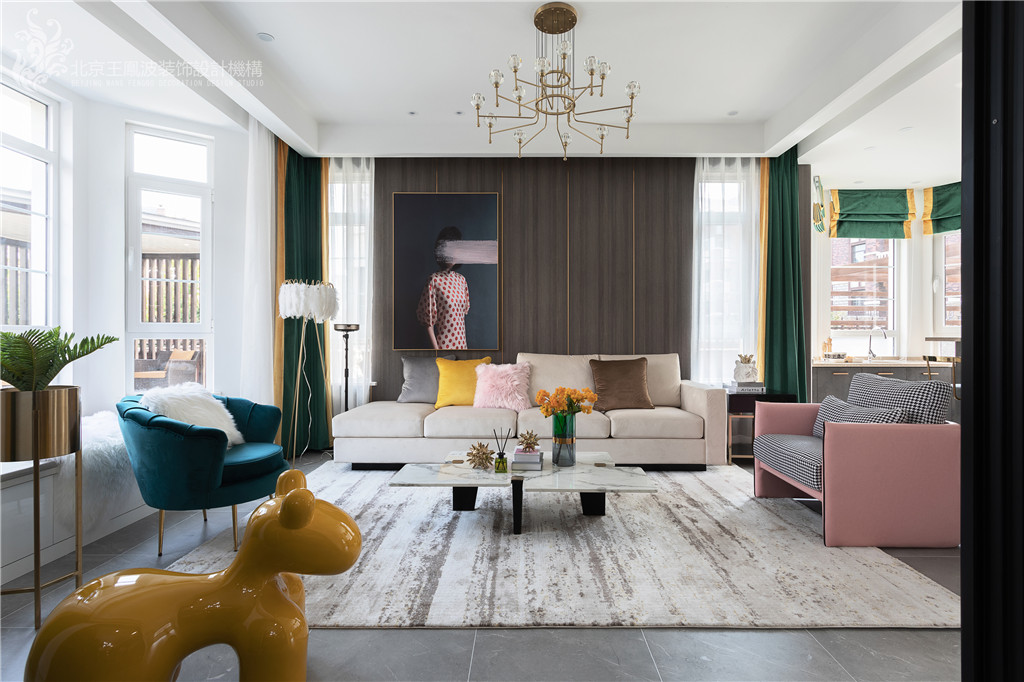 客廳窗簾裝修效果圖現(xiàn)代輕奢風格，張家口·觀瀾墅現(xiàn)代簡約客廳設(shè)計圖片賞析