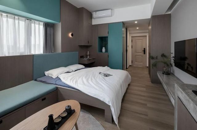 酒店公寓裝修效果圖(35㎡酒店式開間單身公寓，半平米都沒浪費，還裝得很有檔次)(圖15)