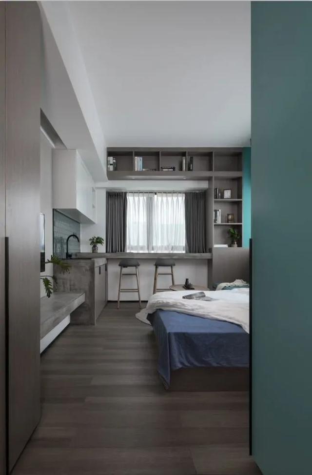 酒店公寓裝修效果圖(35㎡酒店式開間單身公寓，半平米都沒浪費，還裝得很有檔次)(圖5)